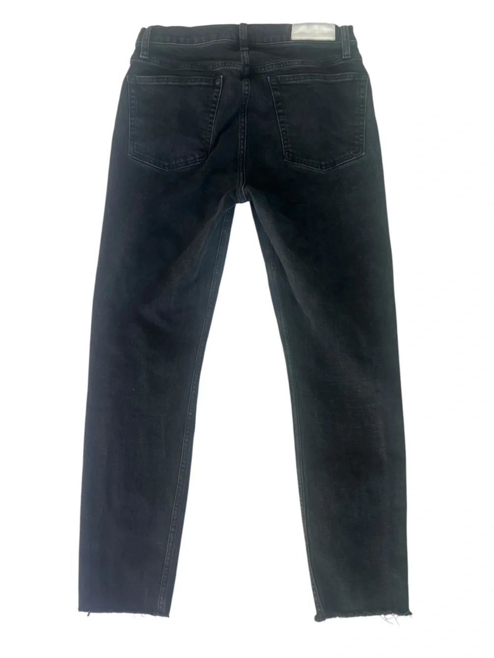 RE/DONE Black High Rise Straight Leg Crop Raw Hem Button Premium Denim Jeans 30
